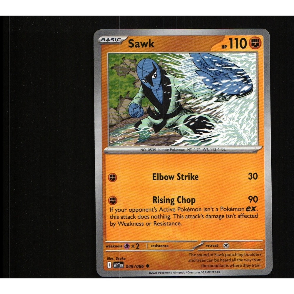 Pokémon TCG Sawk 049/086 White Flare WHT EN Uncommon Fighting Card 2025